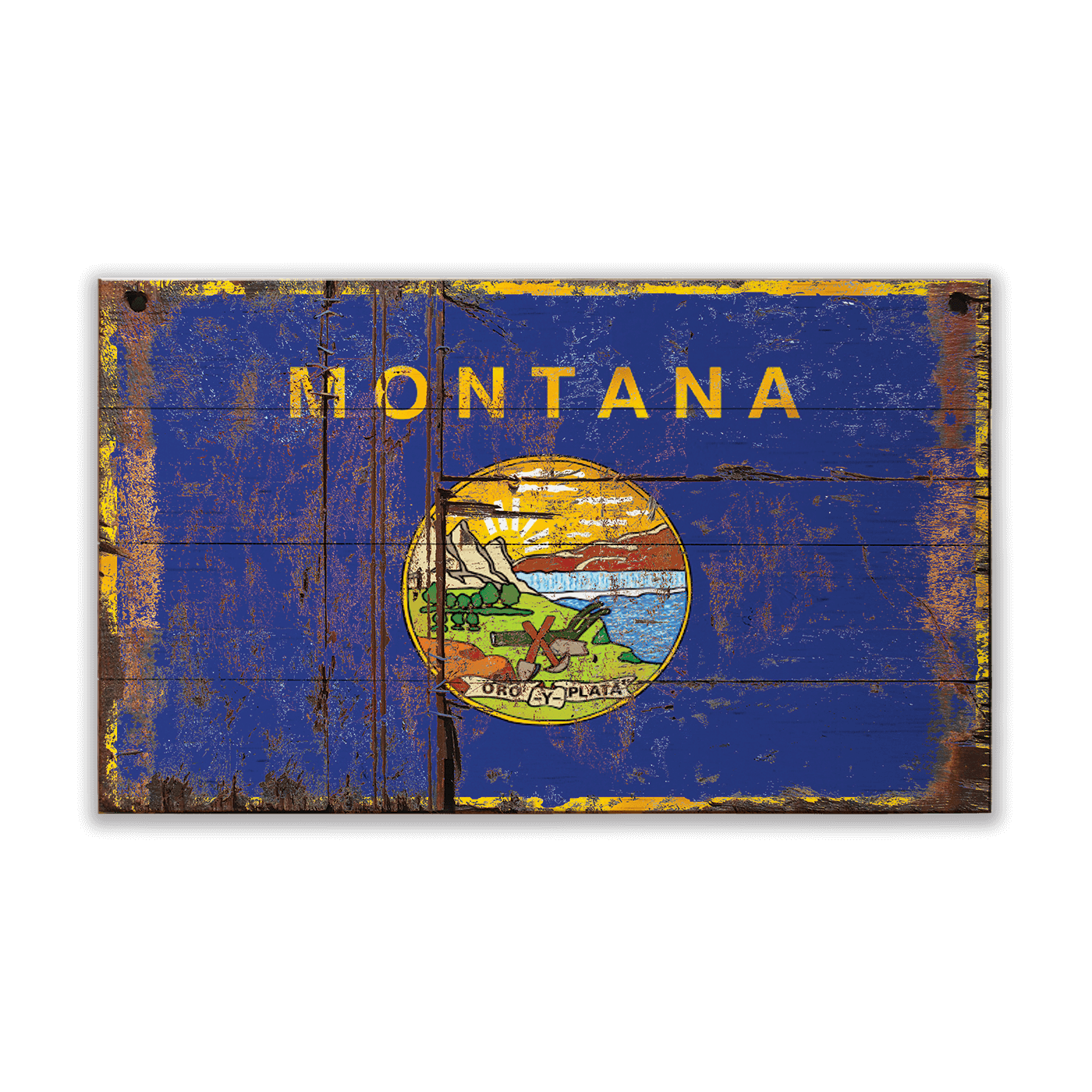 Heavily Weathered Montana Flag - Wood & Metal Wall Art