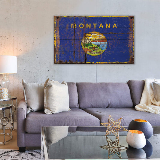 Heavily Weathered Montana Flag - Wood & Metal Wall Art