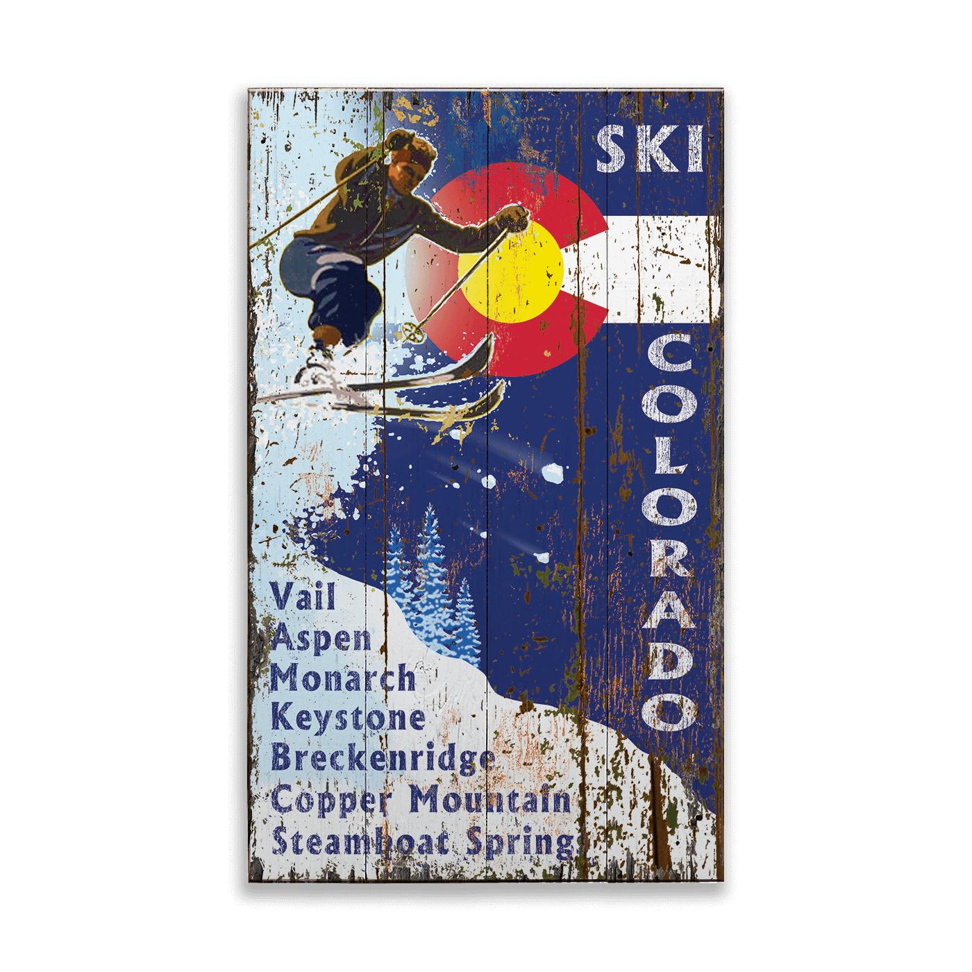 Ski Colorado with State Logo - Wood & Metal Wall Art