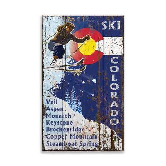Ski Colorado with State Logo - Wood & Metal Wall Art