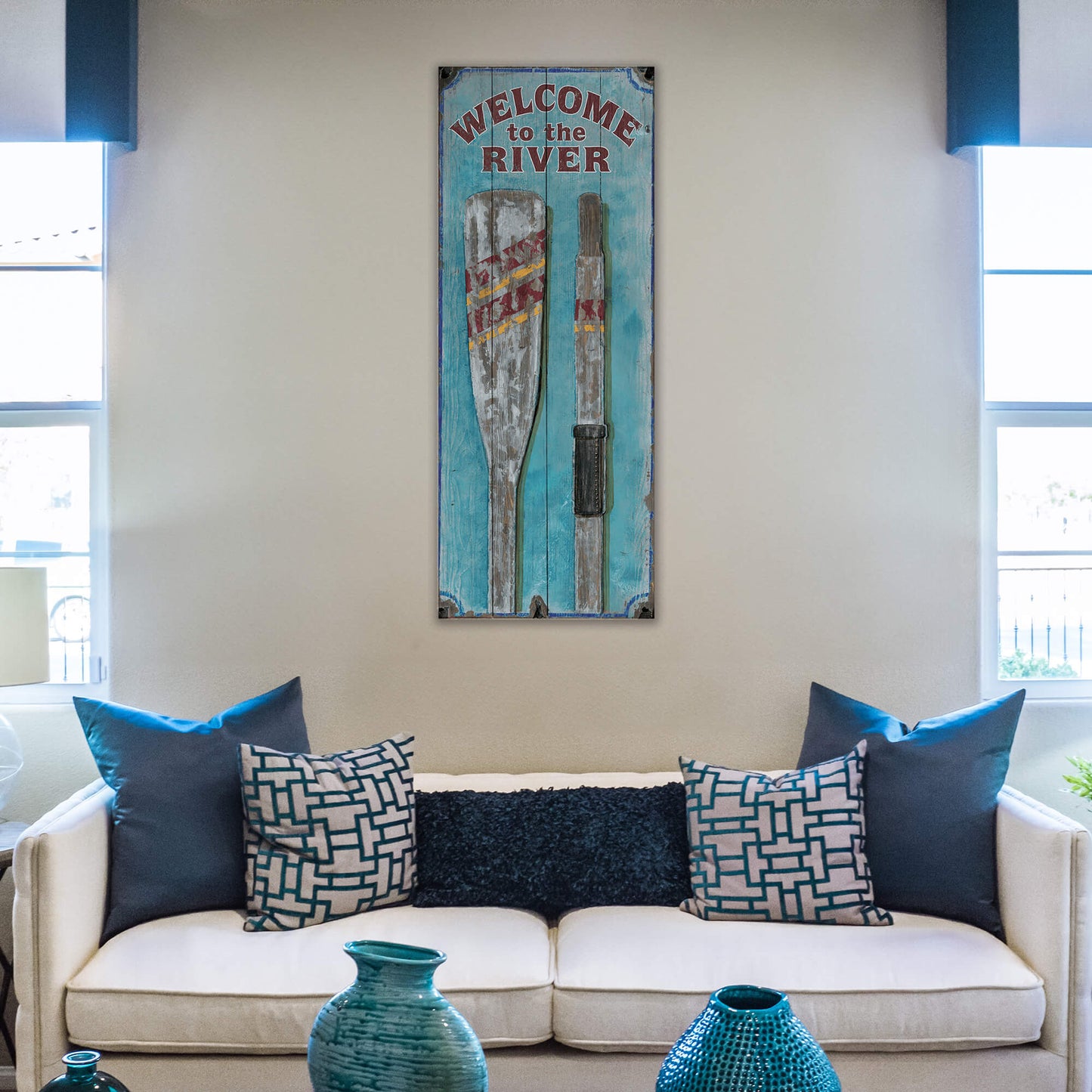 Lake Welcome with Oars - Wood & Metal Wall Art