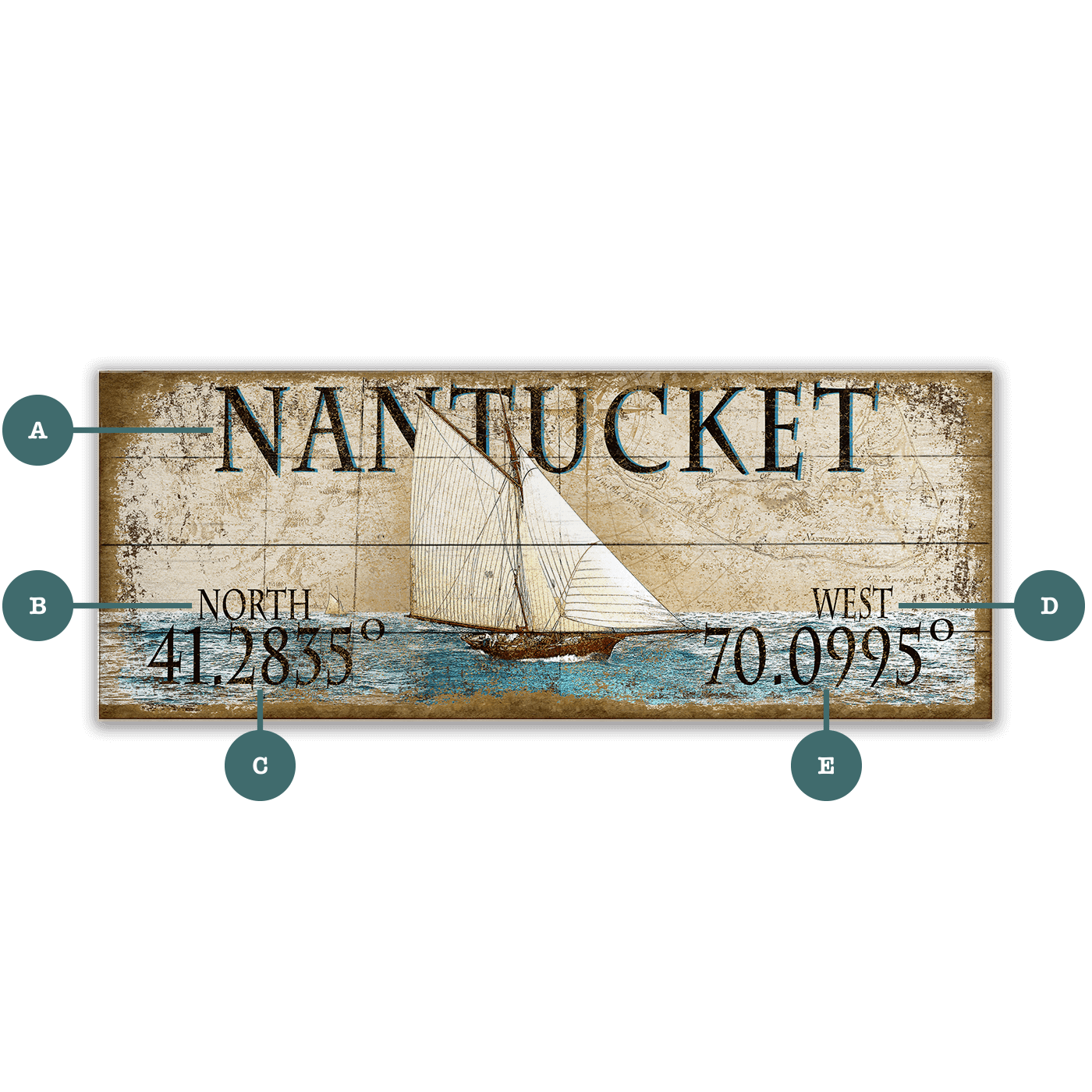 Vintage Sailboat Latitude - Wood & Metal Wall Art