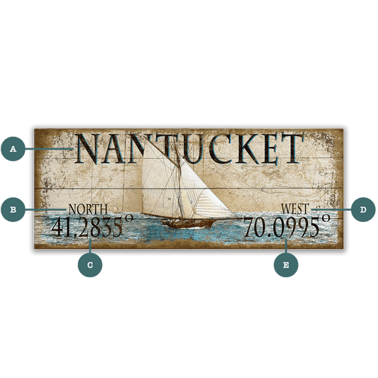 Vintage Sailboat Latitude - Wood & Metal Wall Art