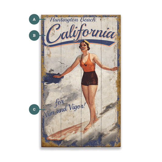 California Surfin - Wood & Metal Wall Art