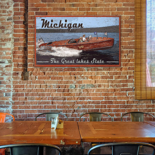 The Great Lakes State Vintage Boating Sign - Wood & Metal Wall Art