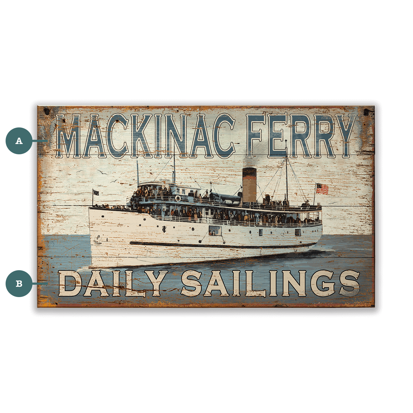Mackinac Ferry - Wood & Metal Wall Art