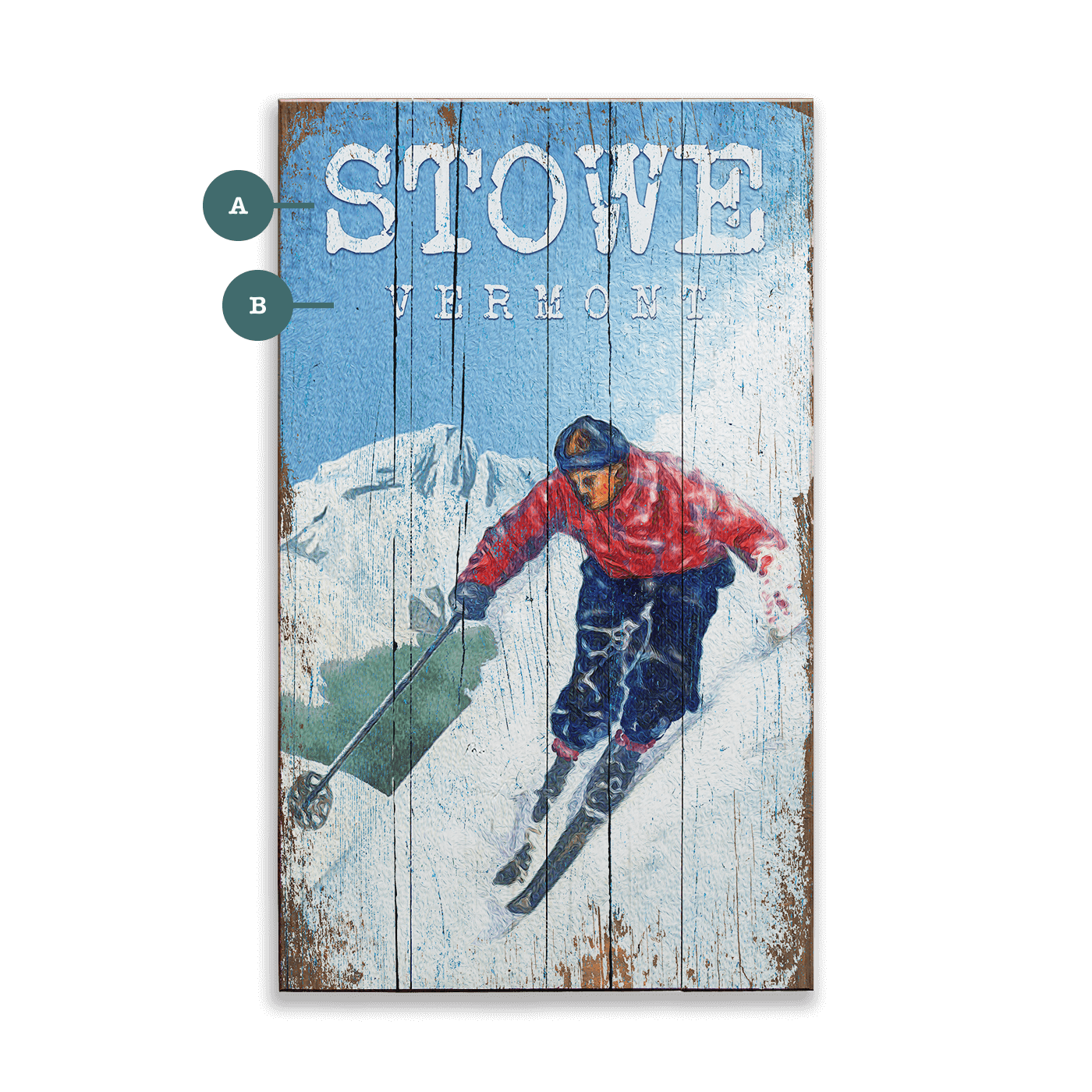 Ski Stowe Vermont - Wood & Metal Wall Art