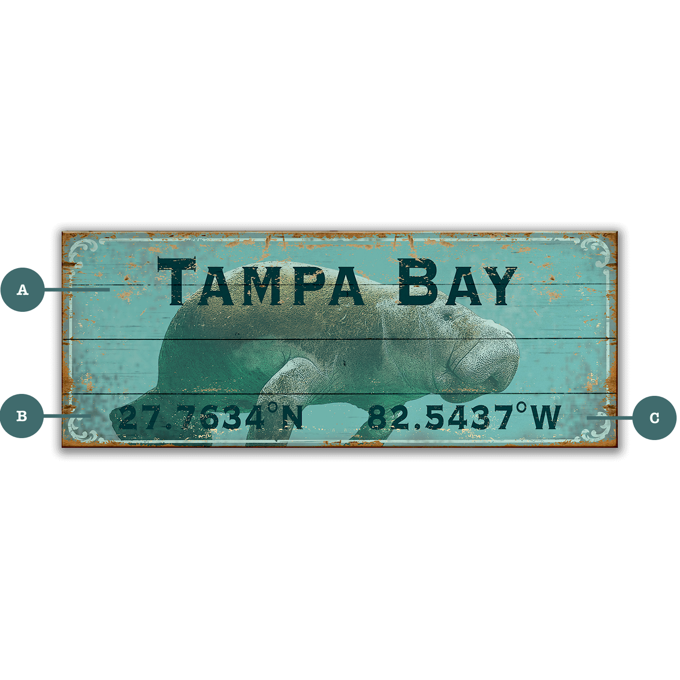Manatee Latitude - Wood & Metal Wall Art