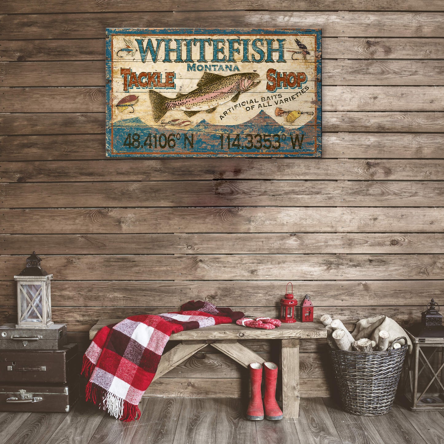 Trout Tackle Sign - Wood & Metal Wall Art