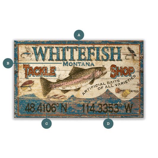 Trout Tackle Sign - Wood & Metal Wall Art