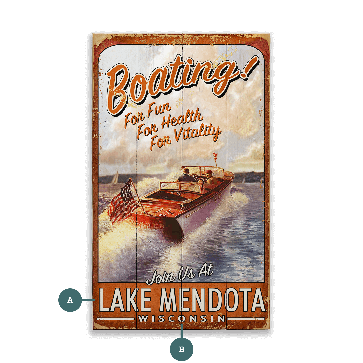 Vintage Wood Speed Boat - Wood & Metal Wall Art