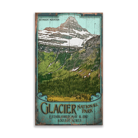 Reynolds Mountain at Glacier National Park: Distressed Finish - Wood & Metal Wall Art