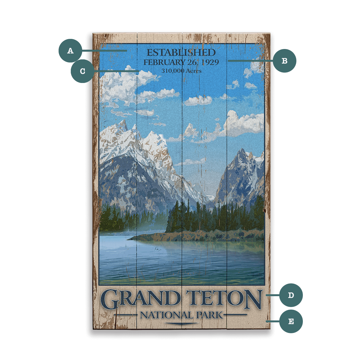 Grand Teton National Park: Established - Wood & Metal Wall Art