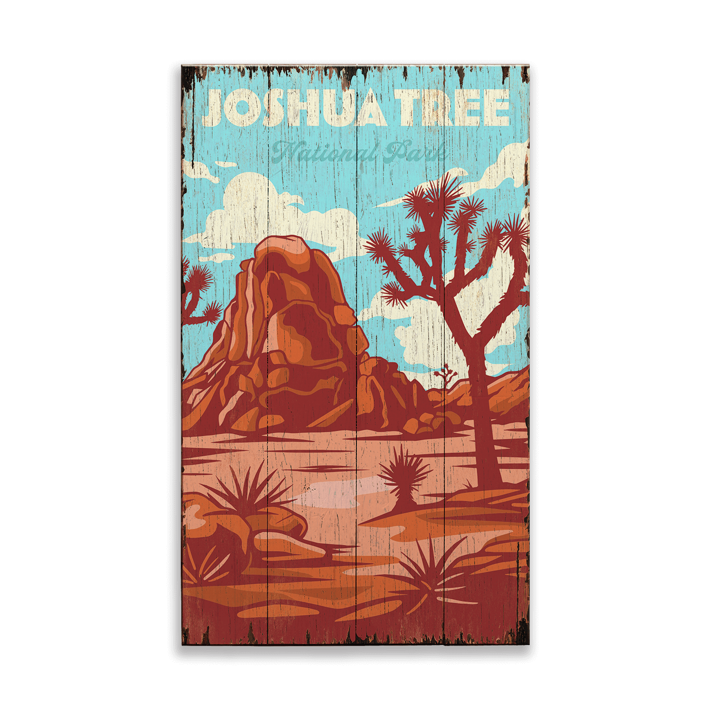 Iconic Joshua Tree National Park: Distressed Finish - Wood & Metal Wall Art