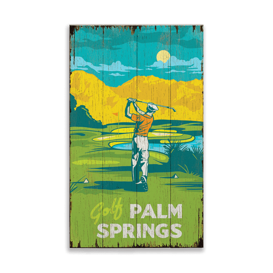 Palm Springs Golf: Distressed Finish - Wood & Metal Wall Art