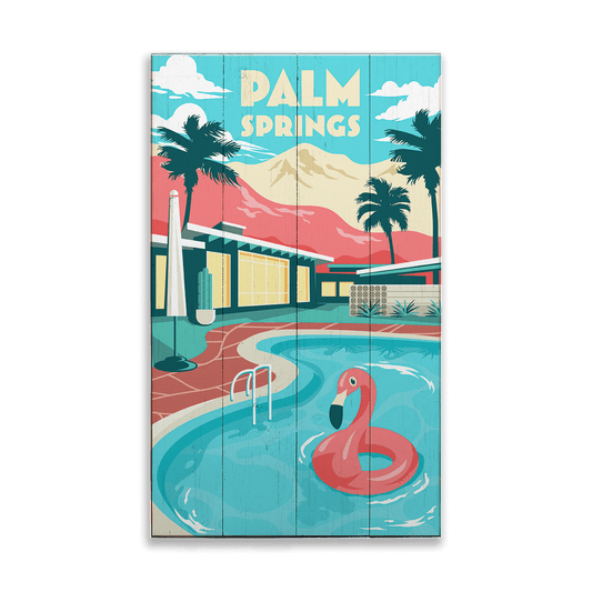 Palm Springs Pool: Clean - Wood & Metal Wall Art