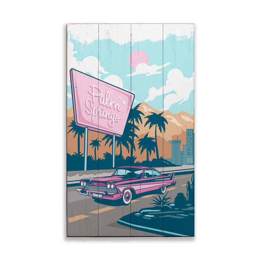 Cruising Through Retro Paradise: Clean - Wood & Metal Wall Art