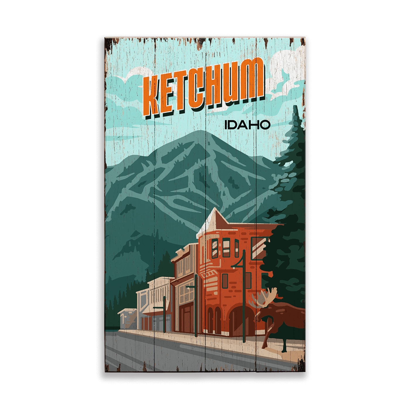 Ketchum & Bald Mountain: Distressed Finish - Wood & Metal Wall Art