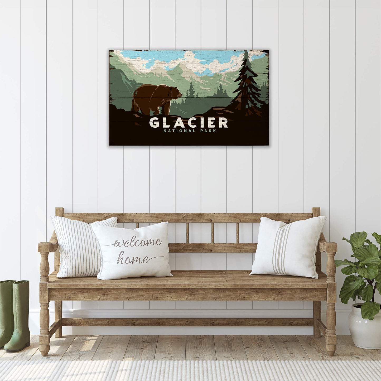 Grizzly at Glacier: Distressed Version - Wood & Metal Wall Art