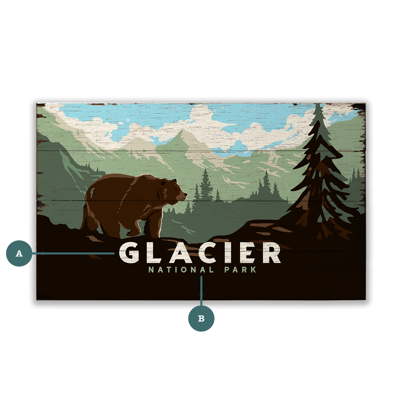 Grizzly at Glacier: Distressed Version - Wood & Metal Wall Art