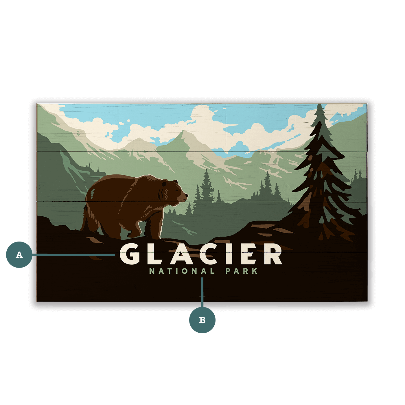 Grizzly at Glacier: Smooth Version - Wood & Metal Wall Art