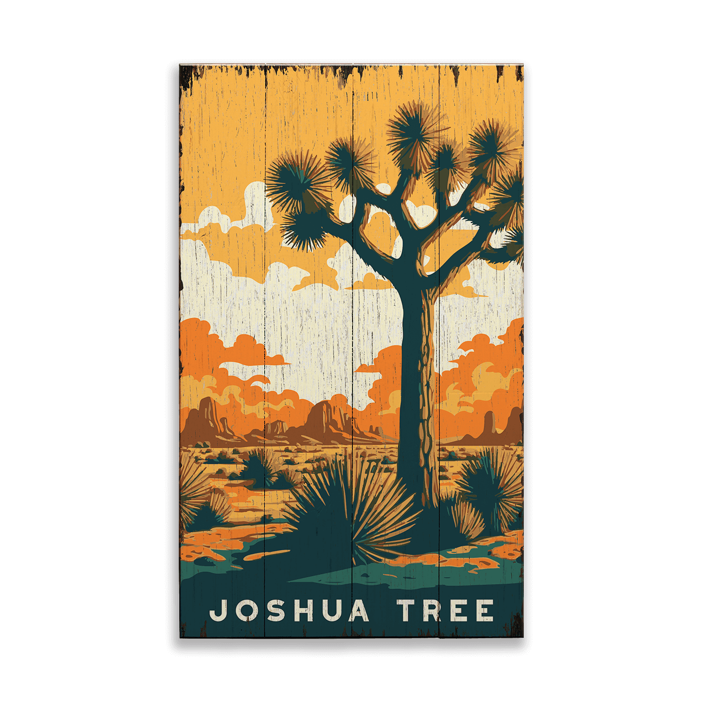 Sunset at Joshua Tree: Distressed Finish - Wood & Metal Wall Art