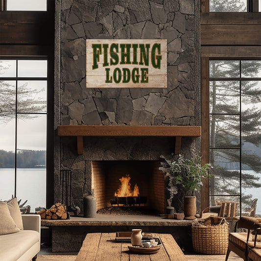 Fishing Lodge Sign - Wood & Metal Wall Art