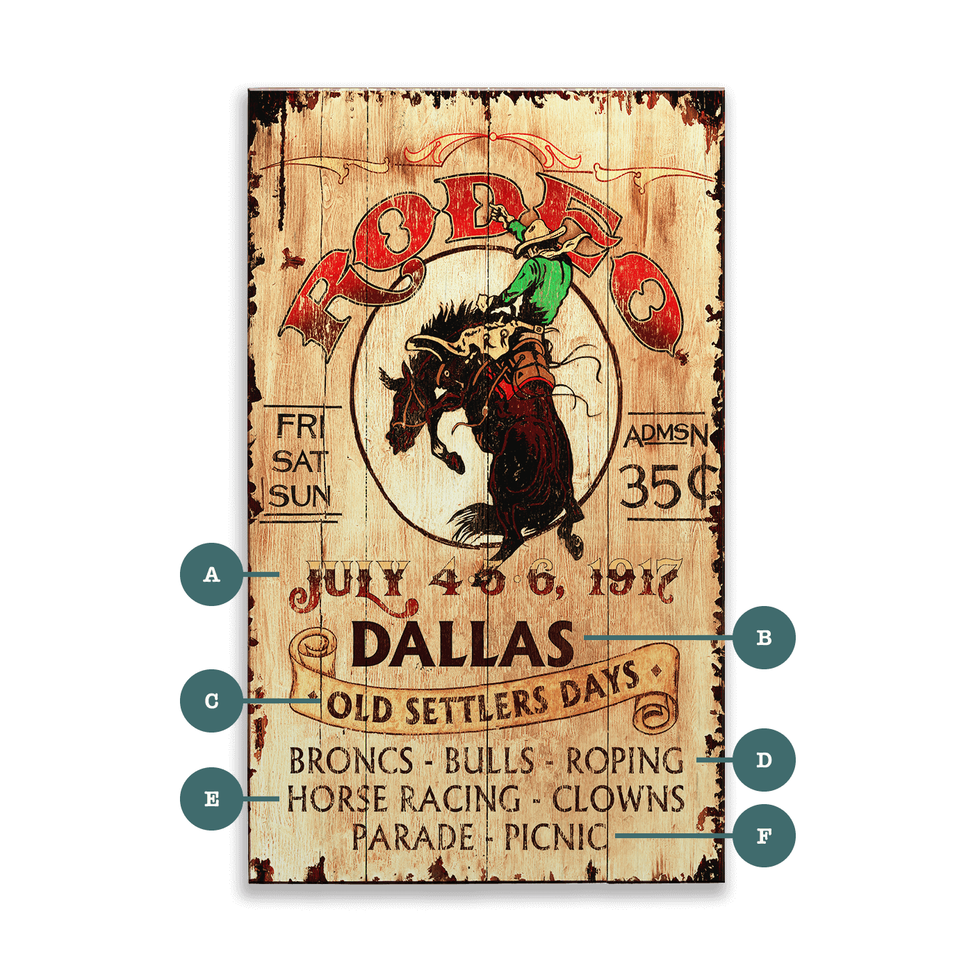 Old Settlers Days Rodeo - Wood & Metal Wall Art
