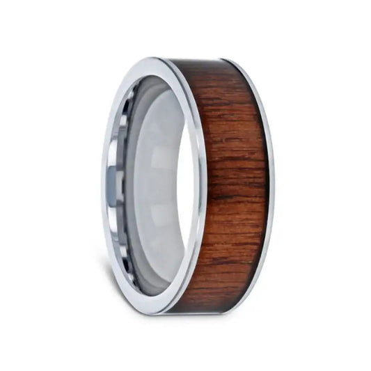 BOKKEN Flat Tungsten Wedding Band with Black Walnut Wood Inlay & Polished Edges - 6mm - 10mm