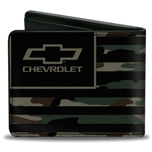 Bi-Fold Wallet - CHEVROLET Bowtie Americana Flag Weathered Camo Olive Black