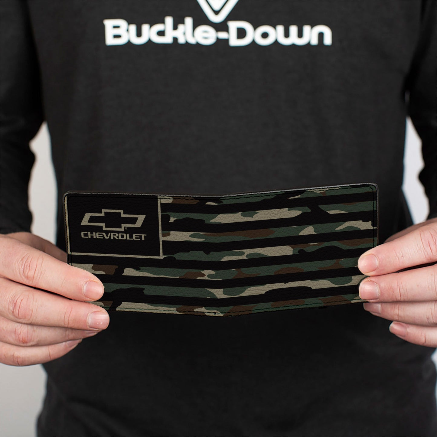 Bi-Fold Wallet - CHEVROLET Bowtie Americana Flag Weathered Camo Olive Black