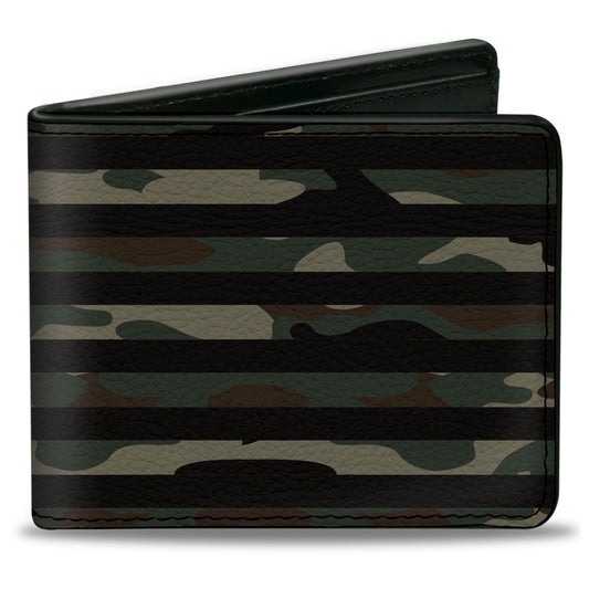 Bi-Fold Wallet - CHEVROLET Bowtie Americana Flag Weathered Camo Olive Black
