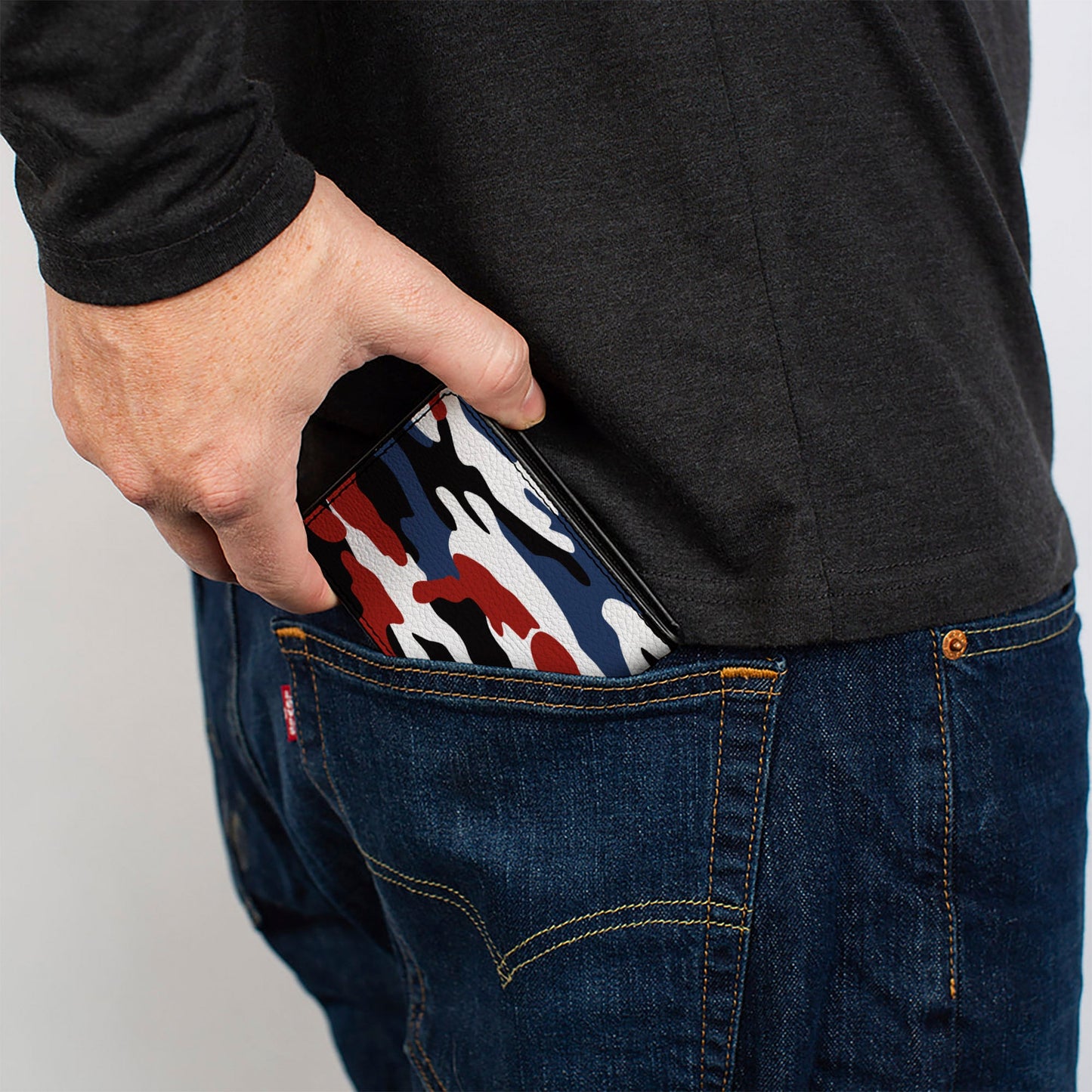 Bi-Fold Wallet - CHEVROLET Bowtie + Americana Camo Black White Red Blue