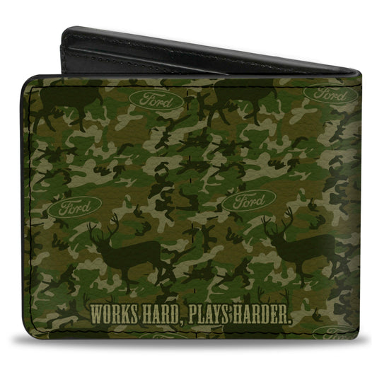 Bi-Fold Wallet - Ford Truck + WORKS HARD, PLAYS HARDER Deer Hunter Camo Olive