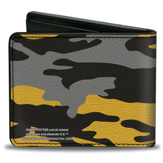 Bi-Fold Wallet - Harry Potter Hufflepuff Crest Camo Yellow Grays Black