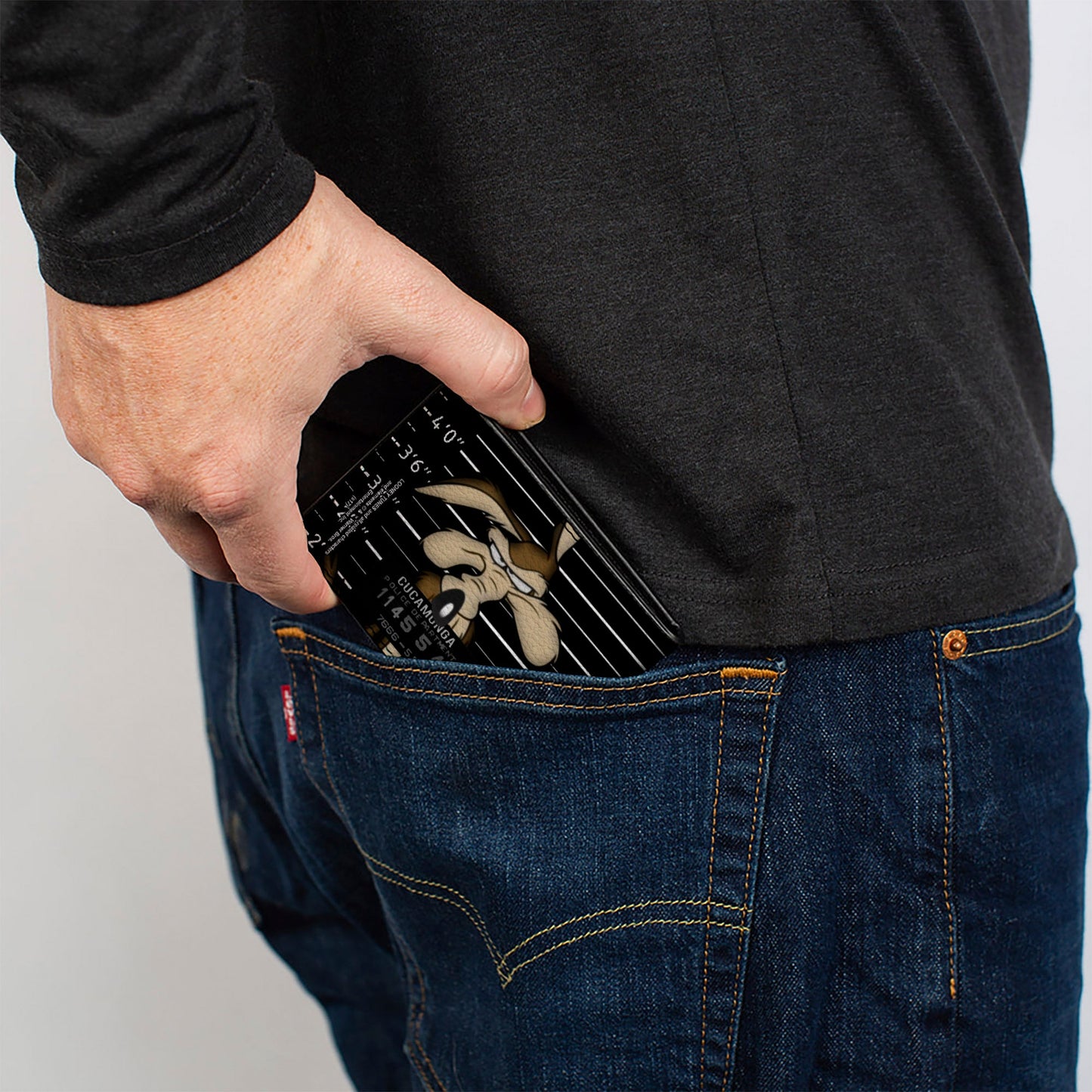 Bi-Fold Wallet - Wile E Coyote CUCAMONGA Mug Shot Black Gray White