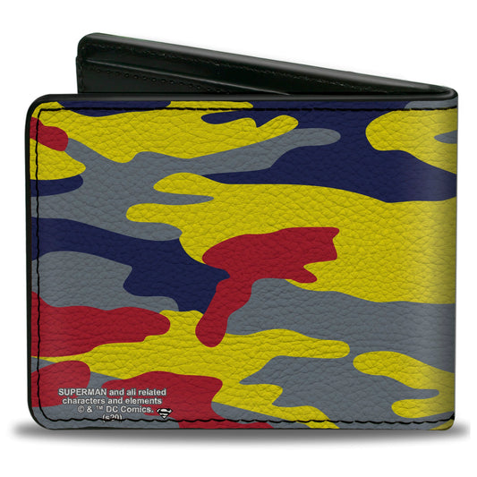 Bi-Fold Wallet - Superman Shield Camo Yellow Gray Blue Red