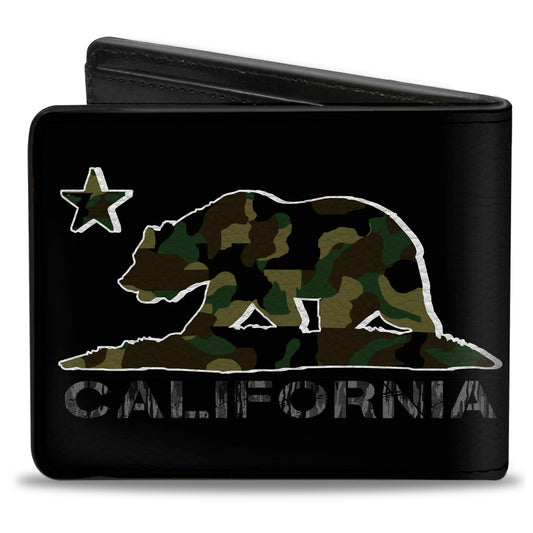 Bi-Fold Wallet - CALIFORNIA Flag Bear Black Camo Gray Camo Olive