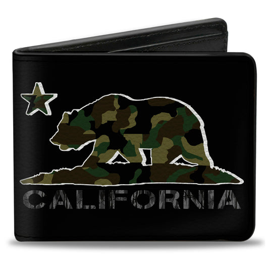 Bi-Fold Wallet - CALIFORNIA Flag Bear Black Camo Gray Camo Olive