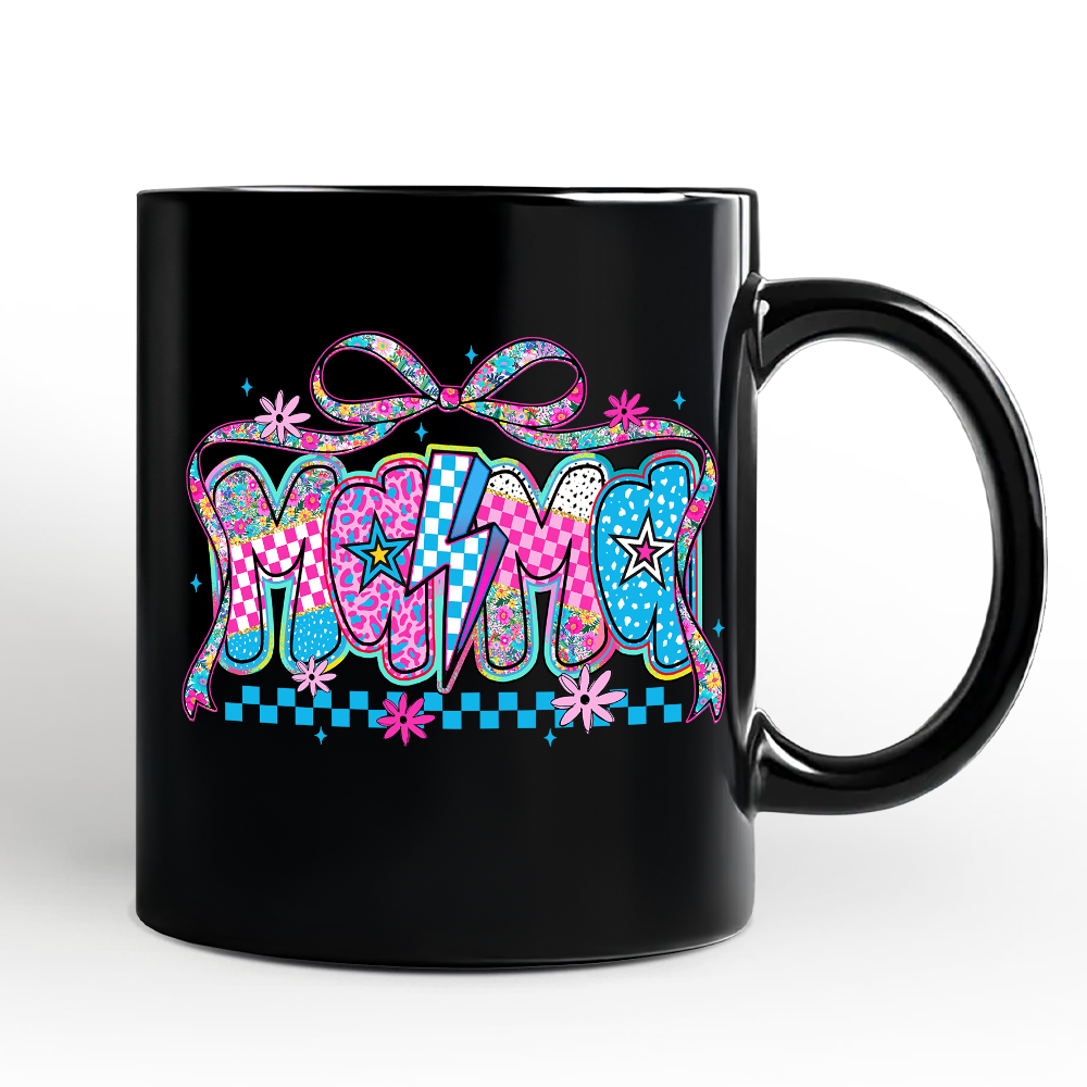 Preppy Mama Checkered Retro Mug, Lightning Bolt Mom Gift