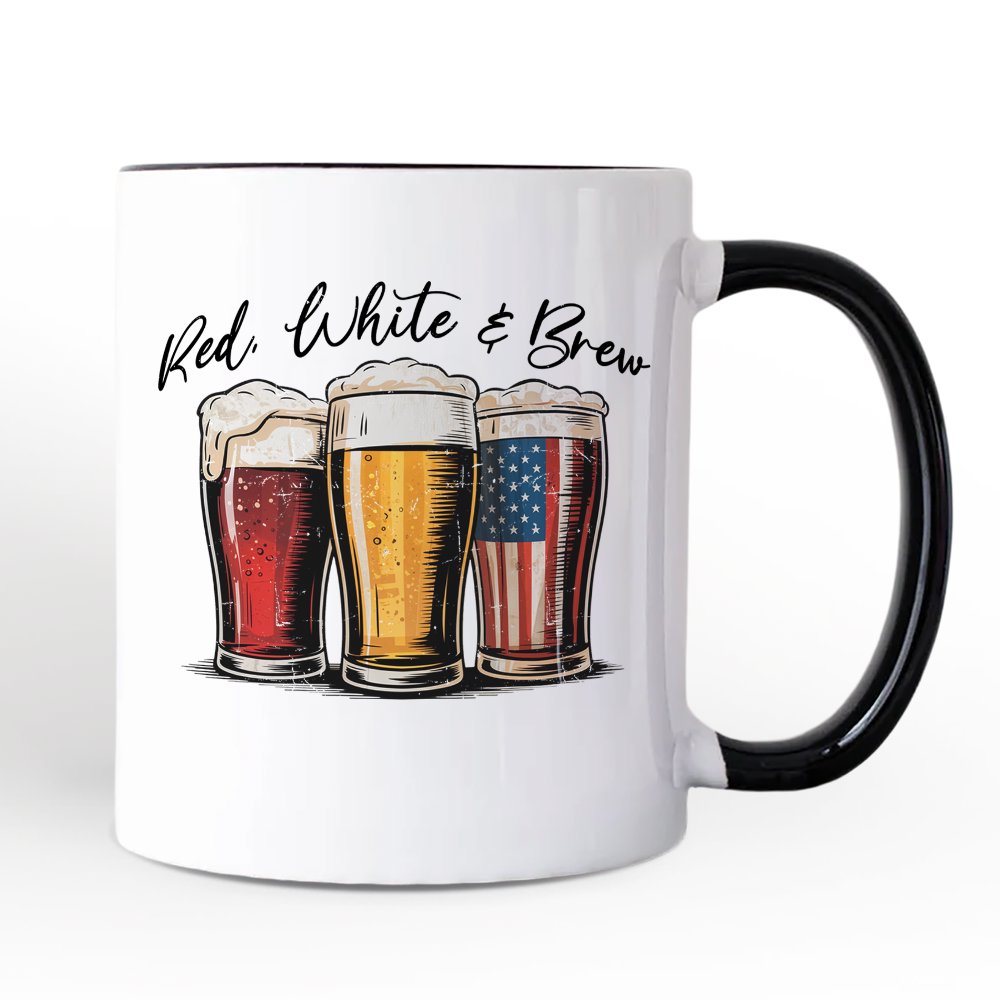 Red White and Brew Beer American Personalized Mug, Patriotic USA 4th of July Gift with Custom Name