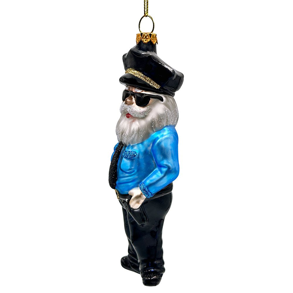 Santa the Police Officer Glass Christmas Ornament, Law Enforcement Cop Tree Decor