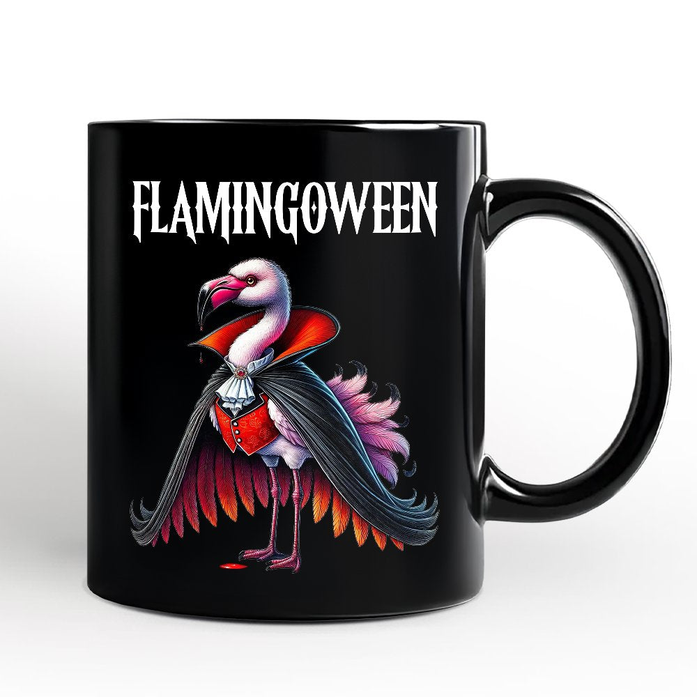 Spooky Vampire Flamingo Personalized Mug, Halloween Dracula Bird Gift with Custom Name