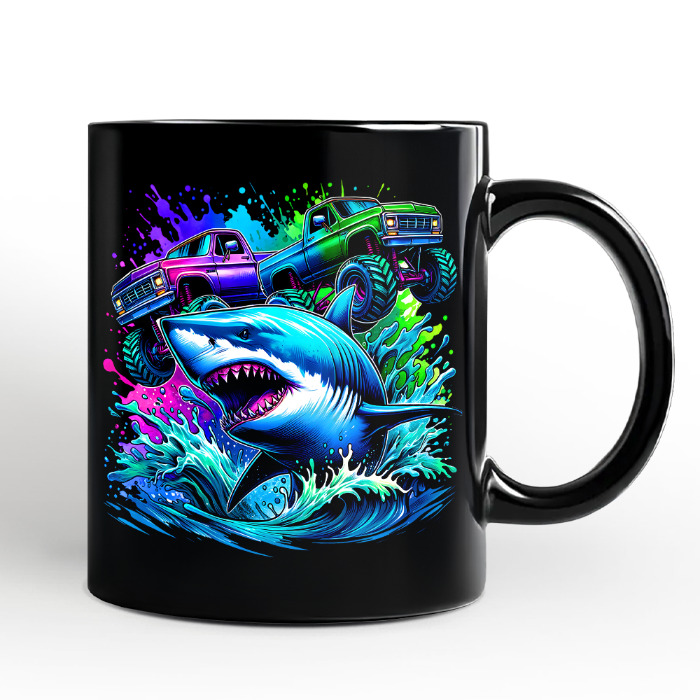 Trucks Shark Neon Mug, Cool Ocean Animal Gift