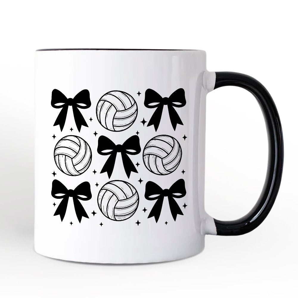 Coquette Volleyball Bows Personalized Mug, Cute Athletic Sports Game Day Gift with Custom Name