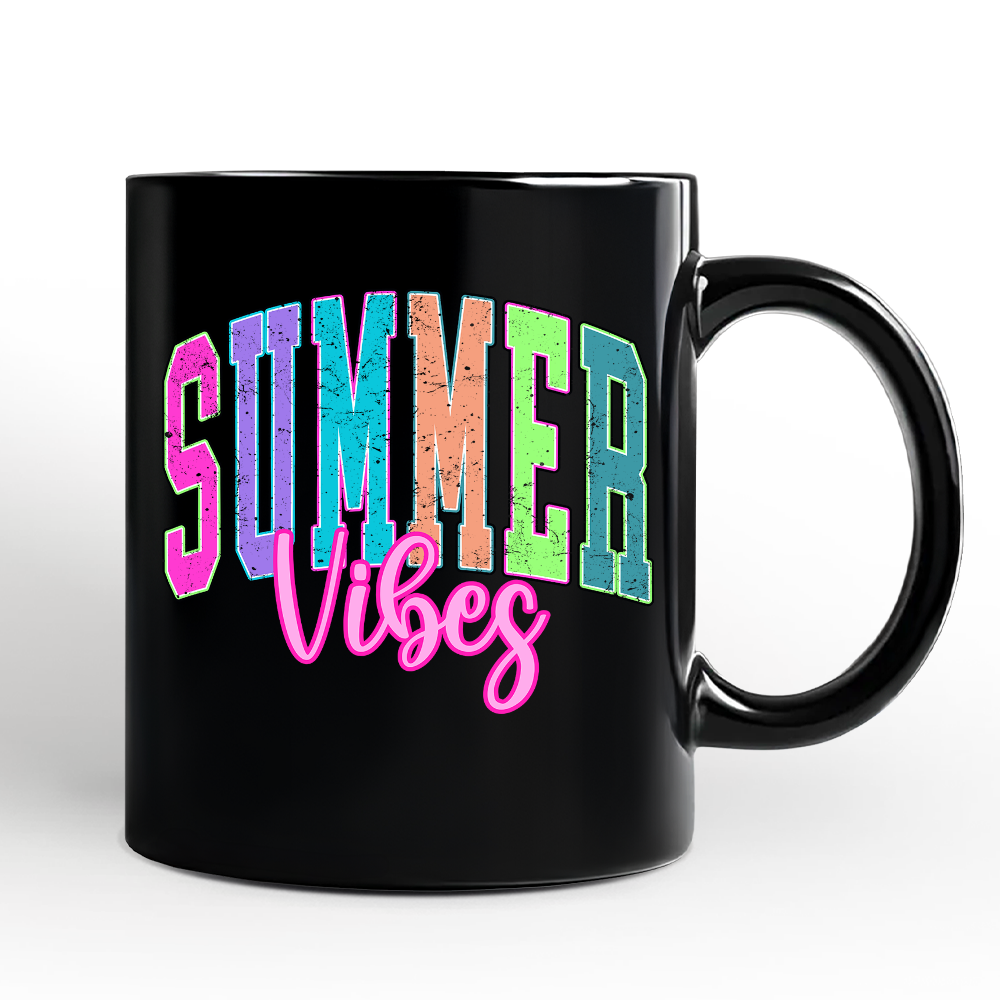 Summer Vibes Neon Varsity Mug, Retro Beach Gift