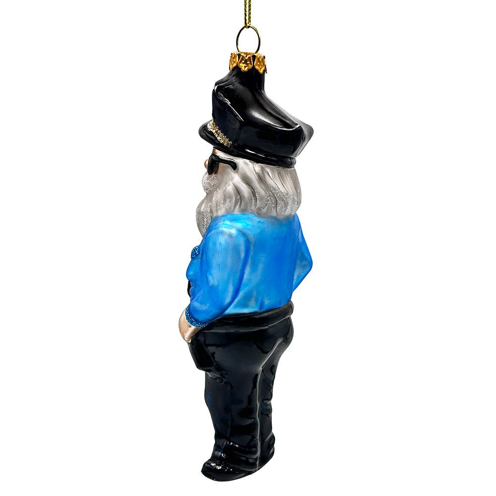 Santa the Police Officer Glass Christmas Ornament, Law Enforcement Cop Tree Decor