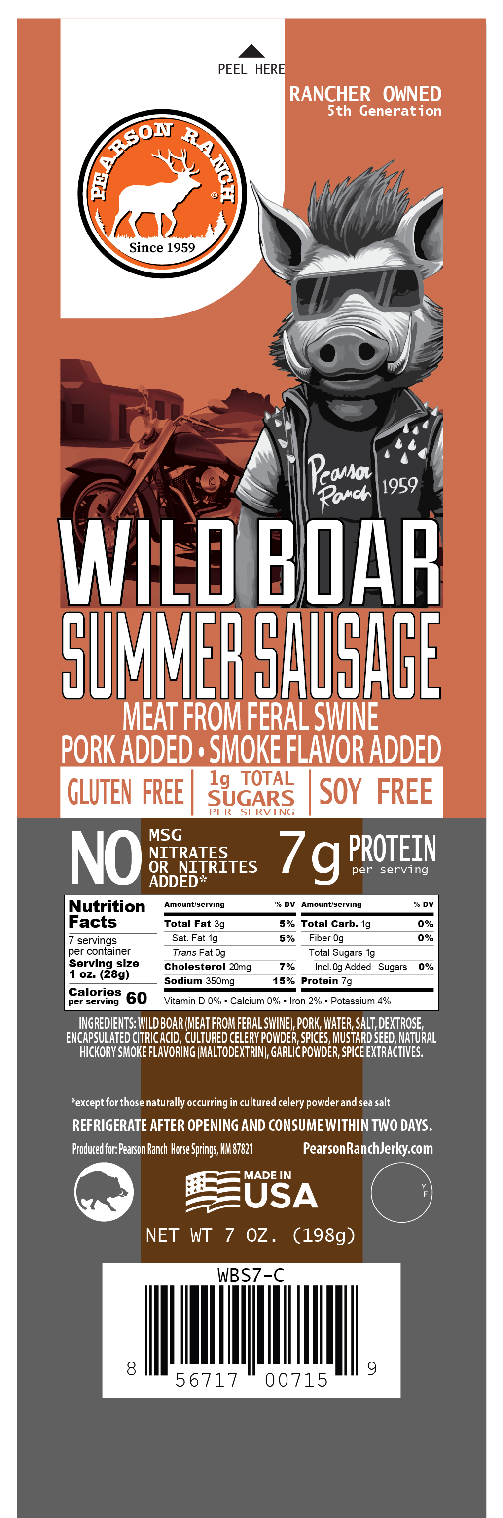 Wild Boar Hickory Smoked Summer Sausage (7 oz.)