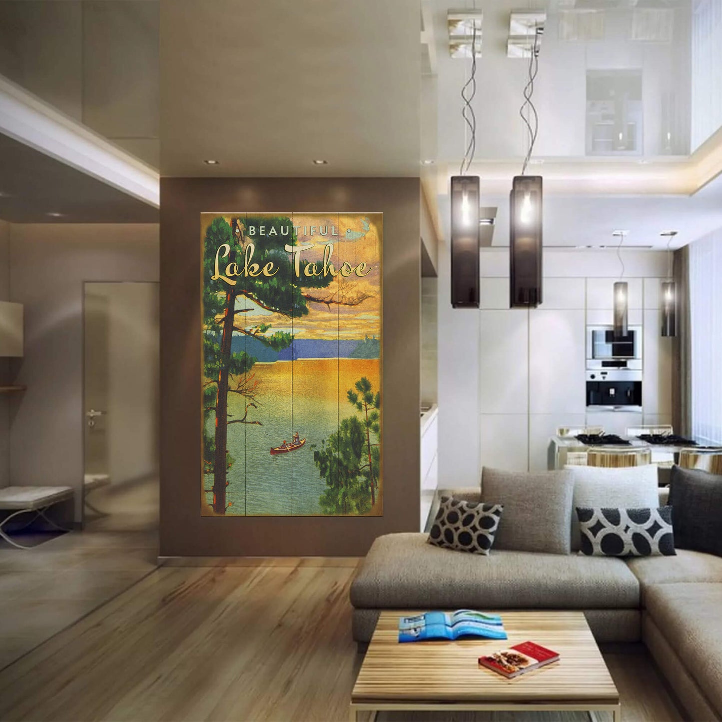 Beautiful Lake with Canoe - Wood & Metal Wall Art