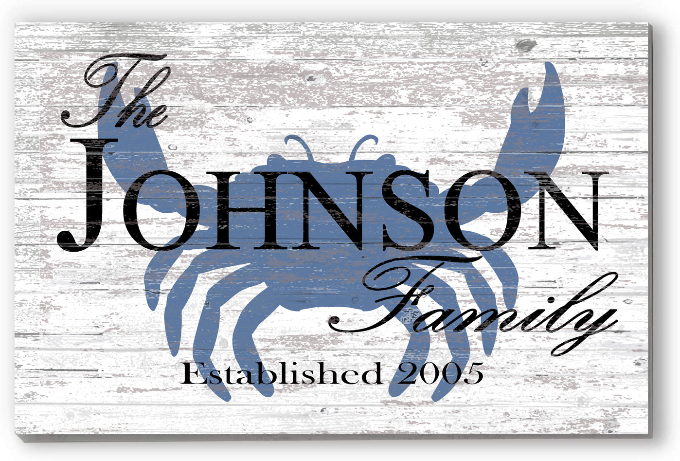 Custom Beach House Sign – Crab Design with Family Name & Established Year | Personalized Coastal Wall Art